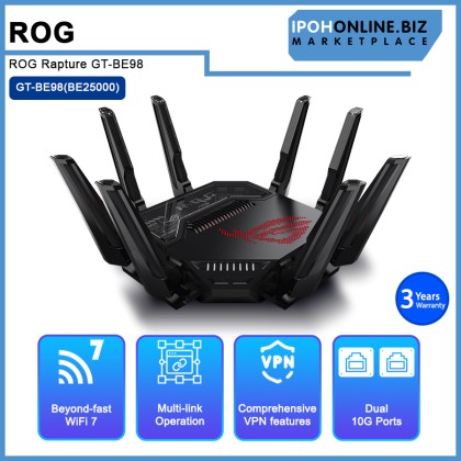 ASUS ROG Rapture GT-BE98 BE25000 QUAD-BAND WI-FI 7 GAMING ROUTER ASUS ROG Rapture GT-BE98 BE25000 QUAD-BAND WI-FI 7 GAMING ROUTER